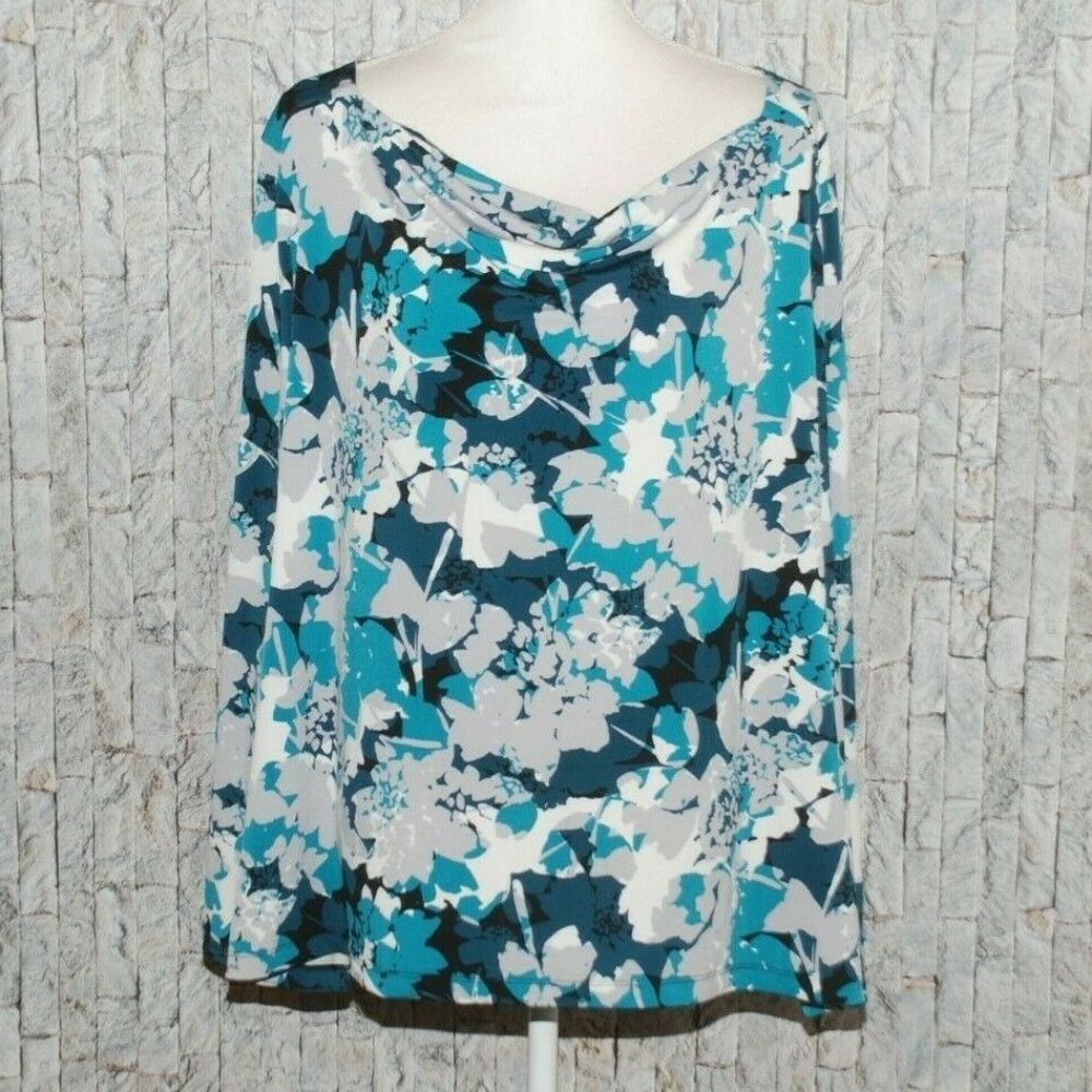 Liz Claiborne Scoop Neck Blue Floral Blouse Top 2X